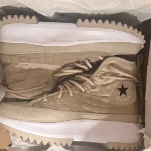 Converse Textured High-Top Sneakers in Beige and White